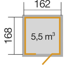 Pôdorys s rozmermi 162 x 168 a objemom 5,5 metrov kubických