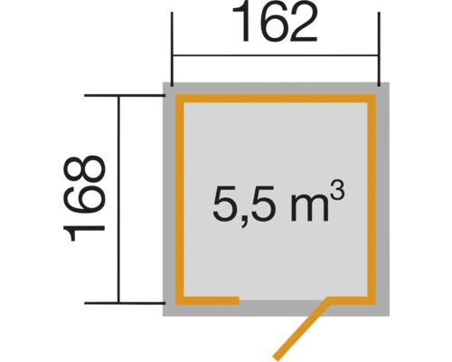 Pôdorys s rozmermi 162 x 168 a objemom 5,5 metrov kubických