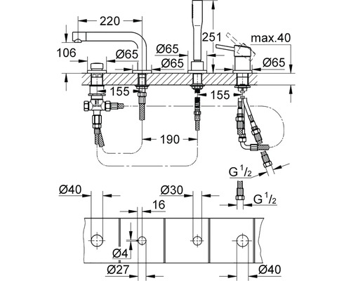 Technický výkres armatúry s rozmermi