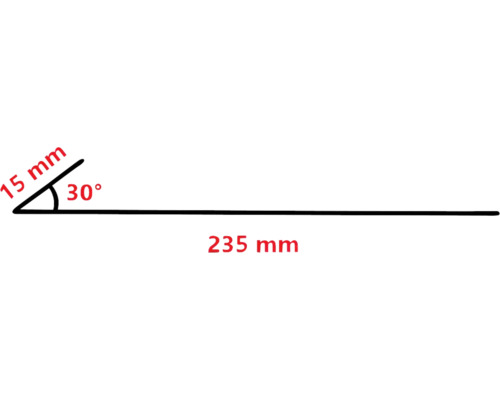 Ilustrácia s uhlom 30 stupňov, dĺžkou strán 15 mm a 235 mm