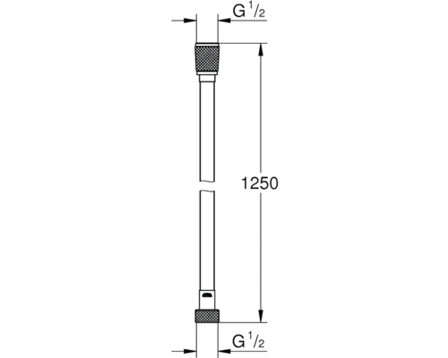 Technický nákres sprchovej hadice s dĺžkou 1250 mm a pripojením G 1 1/2.