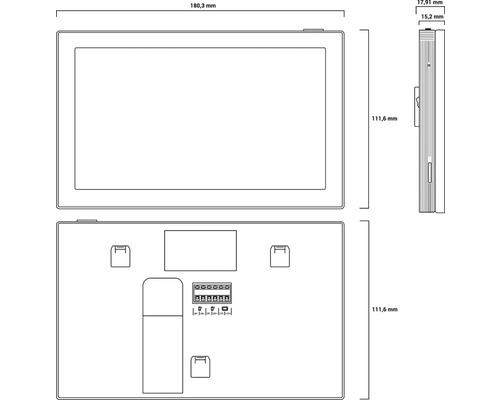 Technický nákres displeja s rozmermi