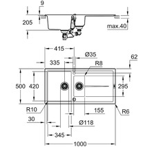 Granitový drez GROHE K400 500 x 1000 mm čierny 31642AP0