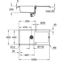 Granitový drez GROHE K500 500 x 1000 mm čierny 31645AP0