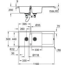 Granitový drez GROHE K500 500 x 1160 mm čierny 31647AP0