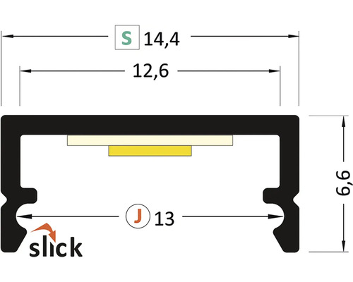 Technický nákres LED profilu s rozmermi