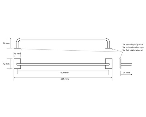 Technický nákres držiaka na uteráky s rozmermi