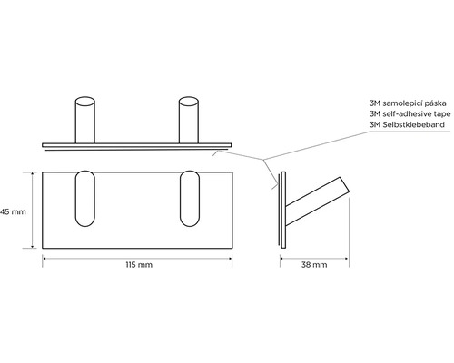 Technický nákres upevnenia vešiaka na šaty s rozmermi