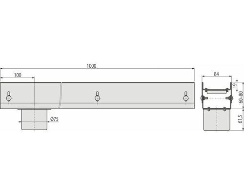 Technický nákres odkvapovej rúry s rozmermi.