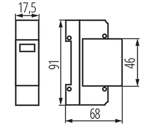 Technický nákres zariadenia pre montáž na DIN lištu s rozmermi
