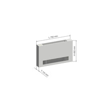 Náčrt radiátora s rozmermi 750 mm dĺžka, 450 mm výška a 115 mm hĺbka