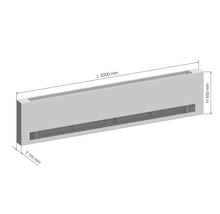 Konvektor radiátora s rozmermi dĺžka 2000 mm, výška 450 mm a hĺbka 115 mm.