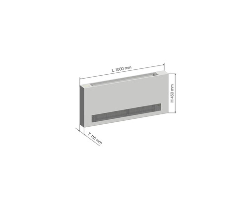 Klimatizačná jednotka s rozmermi dĺžka 1000 mm, výška 450 mm a hĺbka 115 mm.