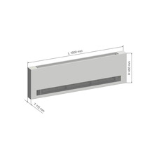 Podlahový konvektor s rozmermi dĺžka 1500 mm, výška 450 mm a hĺbka 115 mm.
