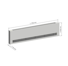 Rozmerové zobrazenie soklového konvektora, dĺžka 1750 mm, výška 450 mm, hĺbka 115 mm