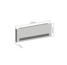Konvektor s rozmermi 1250 mm dĺžka, 450 mm výška a 115 mm hĺbka.