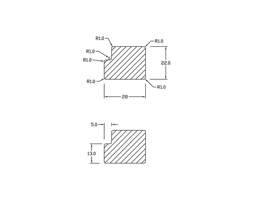 Technický nákres profilu s rozmermi