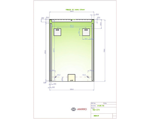 Technický nákres zrkadla s rozmermi