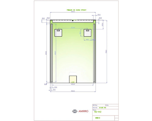 Technický nákres zrkadla s rozmermi