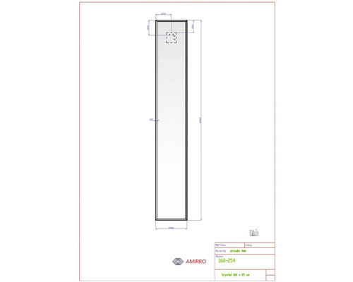Technický nákres zrkadla s rozmermi