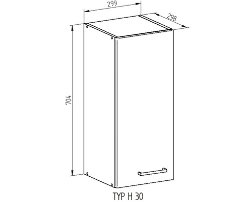 Technický nákres závesnej skrinky s rozmermi.
