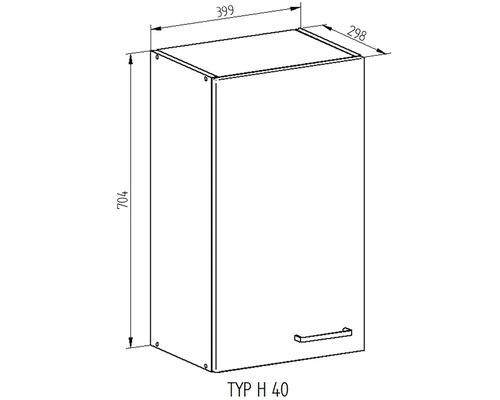 Technický výkres kuchynskej závesnej skrinky s rozmermi