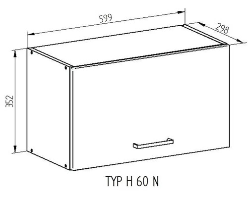 Výkres skrine s rozmermi 599, 298 a 352.