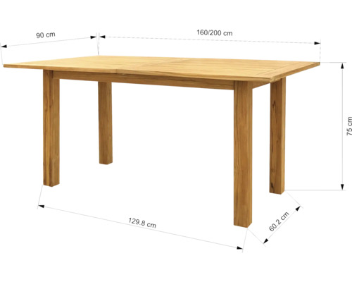 Rozkladací záhradný stôl z teakového dreva s rozmermi 160/200 x 90 x 75 cm