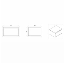 Technický nákres skrinky pod umývadlo s rozmermi.