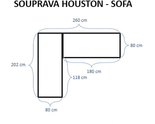 Nákres rozmerov pohovky Houston