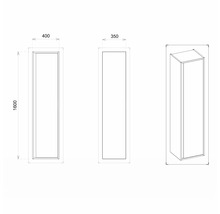 Technický nákres kúpeľňovej skrinky s rozmermi 400 x 350 x 1600 mm.