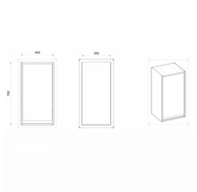 Technický nákres vysokej skrine s rozmermi.