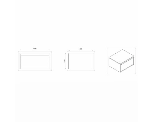Technický nákres skrinky pod umývadlo s rozmermi