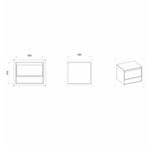 Nákres skrinky pod umývadlo s rozmermi.