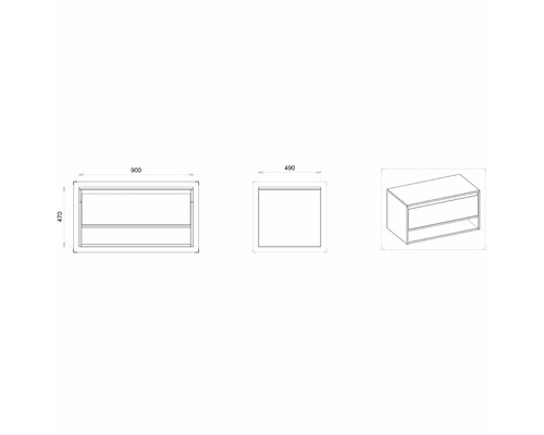 Technický nákres skrinky pod umývadlo s rozmermi