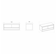 Technický nákres skrinky pod umývadlo s rozmermi.