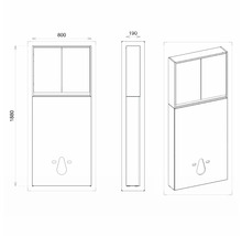 Technický nákres skrinky pod umývadlo s rozmermi 800 x 190 x 1880 milimetrov.