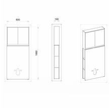Technický nákres skrinky pod umývadlo s rozmermi 800 x 1880 x 190 milimetrov.
