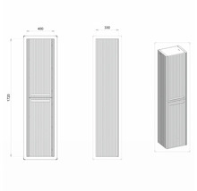 Technický nákres vysokej kúpeľňovej skrinky s rozmermi 400 x 330 x 1720 milimetrov.