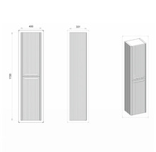 Technický výkres vysokej kúpeľňovej skrinky s rozmermi 400 x 331 x 1720 mm