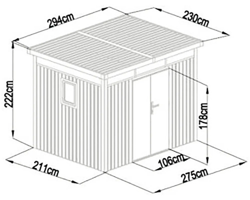 Nákres záhradného domčeka s rozmermi