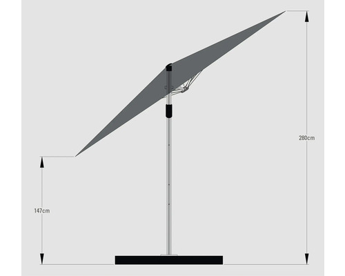 Nákres slnečníka s výškou 280 cm a 147 cm