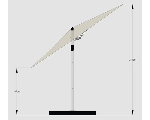 Bočný slnečník s rozmermi 147 cm a 280 cm