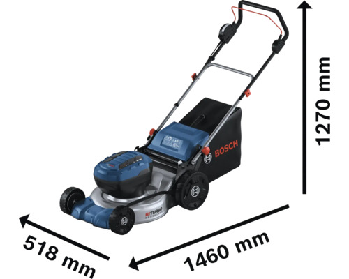 Záhradný traktor s rozmermi 1460 milimetrov krát 518 milimetrov krát 1270 milimetrov