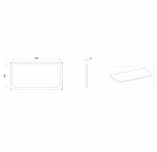 Technický nákres umývadlovej dosky s rozmermi