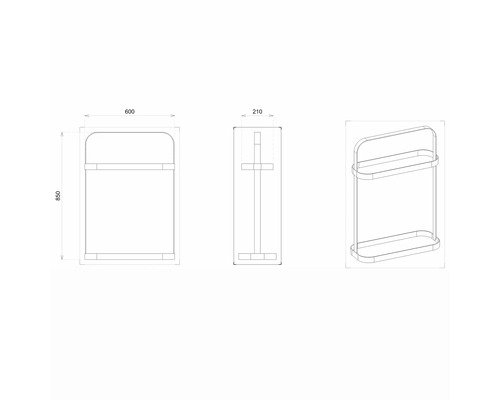 Technický nákres stojana na uteráky s rozmermi