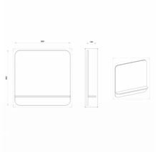 Technický nákres zrkadla s poličkou a rozmermi 860x860x140 mm