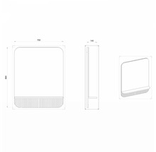 Technický nákres zrkadlovej skrinky s rozmermi 700 x 860 x 140 milimetrov