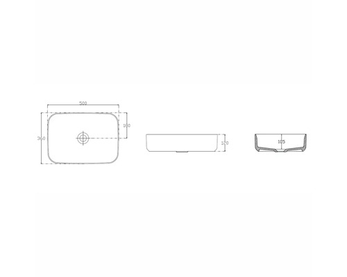 Nákres umývadla na dosku s rozmermi