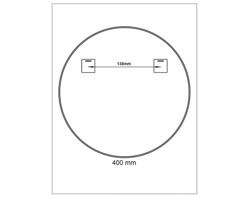 Technický nákres okrúhleho zrkadla s priemerom 400 mm a vzdialenosťou 138 mm medzi závesmi.